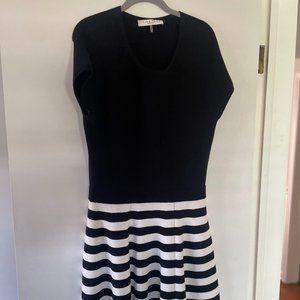 Trina Turk black and white stripped knit dress, Large